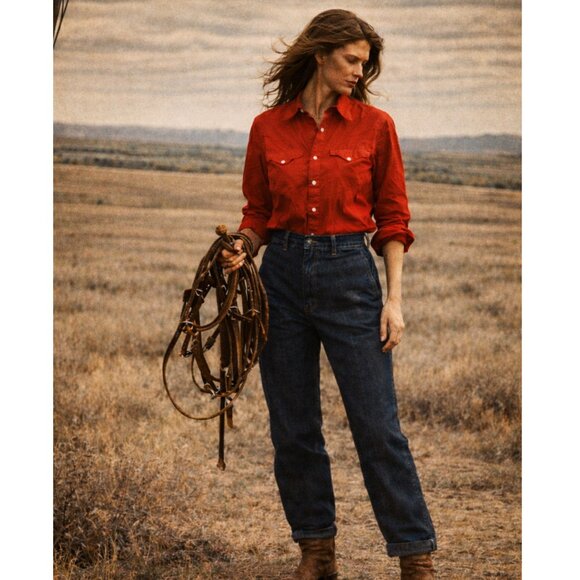 Ralph Lauren Tops - Vintage Ralph Lauren Western Wear Pearl Snap Red Yoked Shirt